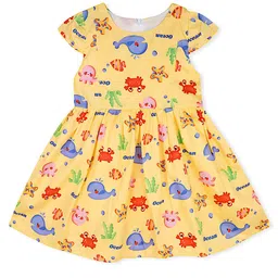 BAESD Girls Conversational Print Round Neck Short Cap Sleeves Fit & Flare Dress-image-80