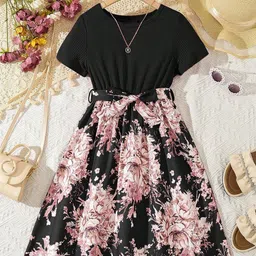 BAESD Floral Printed Round Neck Short Sleeves Fit & Flare Dress-picture-24