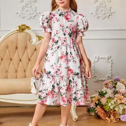 BAESD Girls Floral Printed Puff Sleeves Fit & Flare Dress-picture-21