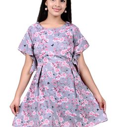 BAESD Floral Printed Round Neck Short Sleeves Fit & Flare Cotton Dress-image-84