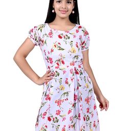 BAESD Floral Printed Round Neck Short Sleeves Fit & Flare Cotton Dress-image-83