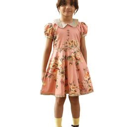 BAESD Girls Floral Printed Peter Pan Collar Puff Sleeve Cotton Fit & Flare Dress-image-22