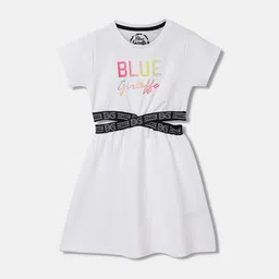 Blue Giraffe Typography Print Fit & Flare Dress-picture-40