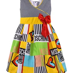 Wish Karo Girls Conversational Printed V Neck Fit & Flare Cotton Dress-picture-5