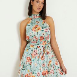 GUESS Women Floral Printed High Neck Sleeveless Layered Fit & Flare Dress-image-3