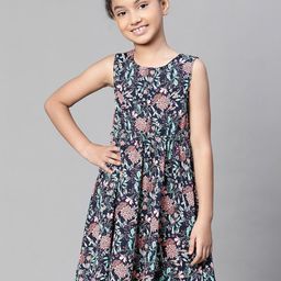 Oxolloxo Girls Floral Print Sleeveless Round Neck Dress-image-81