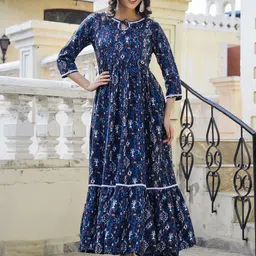 mokshi Floral Printed Tie-Up Neck Fit & Flare Maxi Dress-image-18