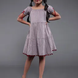 Aks Kids Girls Checked Fit & Flare Tiered Dress-picture-43