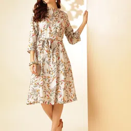 Anouk Floral Printed Mandarin Collar Tie-Ups Detail Shirt Dress-picture-37
