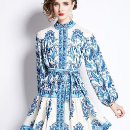 JC Collection Women Ethnic Motif Print Fit & Flare Dress With Belt-image-79