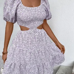 Stylecast X Slyck Floral Printed Square Neck Fit  Flare Dress-picture-2