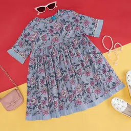 YU by Pantaloons Girls Floral Printed Gathered Cotton A-Line Dress-42