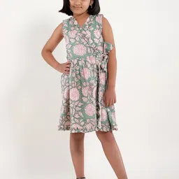 My Little Lambs Girls Floral Print Cotton Fit & Flare Dress-30