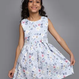 V-Mart Girls Floral Printed Bow Detail Cotton Fit & Flare Dress-picture-33