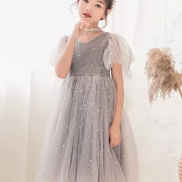 StyleCast Grey Girls Embellished Flared Sleeve Fit & Flare Dress-17