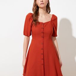 Trendyol Square Neck Puff Sleeves Fit and Flare Dress-picture-17