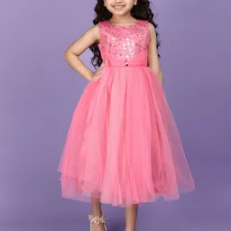 V-Mart Girls Round Neck Embellished Fit & Flare Dress-22