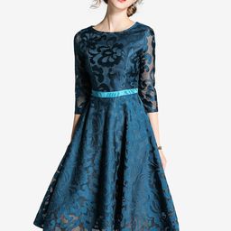 JC Collection Blue Floral Self Design Fit & Flare Dress-23