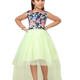 BAESD Girls Floral Printed Sleeveless Net High-Low Fit & Flare Party Dress-image-11