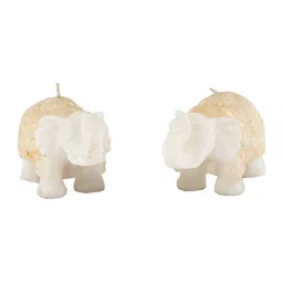 Sitara Crafts Gold Toned & White 2 Pieces Textured Elephant Shaped Candles-19