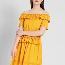 DODO & MOA Mustard Yellow Off-Shoulder Dress-image-50