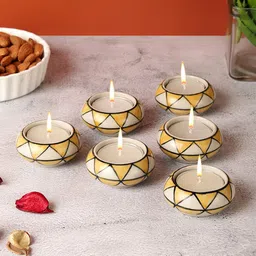 VarEesha Yellow & Off-White 6 Pieces Hand-Painted Tea-Light Holders-14