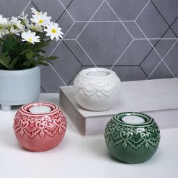 Aura White & Red 3 Pieces Ceramic Candle Holder-37