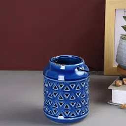 Aura Blue & Black Ceramic Candle Holder-47