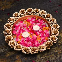 The Purple Tree Gold-Toned Rose Shaped Urli Decorative Bowls-4