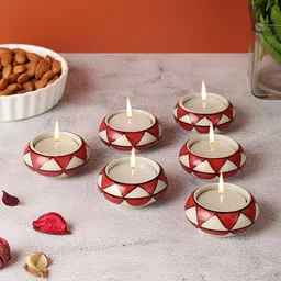 VarEesha Red 6 Pieces Triangles Ceramic Diyas Tea Light Candle Holders-24