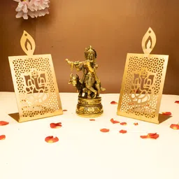 Ekhasa Gold Toned 3 Pieces Pure Brass Lord Krishna Idol & Tealight Candle Holders-22