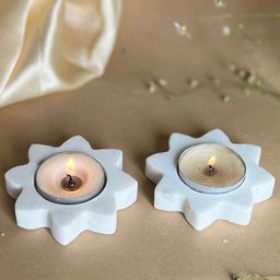 HOMEARTE White 2 Pieces Star Shape Marble Tea Light Candle Holders-image-31