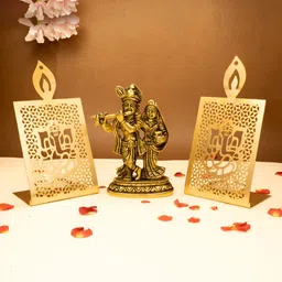 Ekhasa Gold-Toned 3 Pieces Radha Krishna Idol & Tealight Candle Holder Home gift Set-12