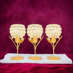 Extreme Karigari Gold-Toned 3 Pieces Crystal Candle Holder-image-63