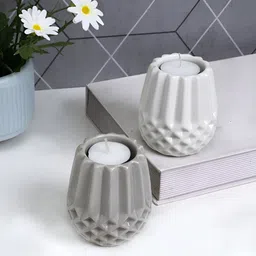 Aura White & Grey 2 Pieces Ceramic Candle Holder-56