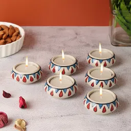 VarEesha 12 Pcs White & Red Ceramic Tea Light Holders-8