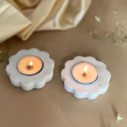 HOMEARTE White 2 Pieces Flower Shape Marble Tea Light Candle Holders-10