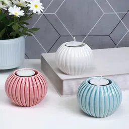 Aura White & Pink 3 Pieces Ceramic Candle Holder-12