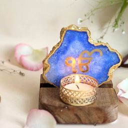 HOMEARTE Blue Agate Ik Onkar Tea Light Candle Holder-image-31