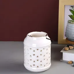 Aura White Textured Ceramic Candle Holder-image-93