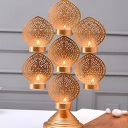 Aura Gold-Toned 7 Leaf Tea Light Candle Holder-38