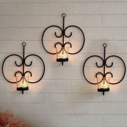 TIED RIBBONS Black Pack Of 3 Wall Hanging Tealight Candle Holders With Votives-picture-37