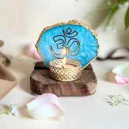 HOMEARTE Turquoise Blue Agate OM Tea Light Candle Holder-image-19