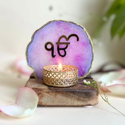 HOMEARTE Pink Agate Ik Onkar Tea Light Candle Holder-image-90