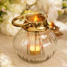 Pure Home and Living Transparent & Gold-Toned Textured Clear Glass Tea Light Holder-image-47
