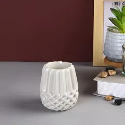 Aura White Textured Ceramic Candle Holder-image-67