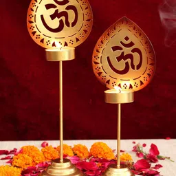 TIED RIBBONS Set of 2 Metal Tealight Candle Holders with Stand-69