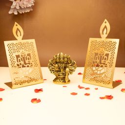 Ekhasa Gold-Toned 3 PIeces Panchmukhi Hanuman Idol & Tealight Candle Holder Home Gift Set-image-48