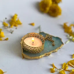 HOMEARTE Green and GoldToned Tea Light Candle Holders-3