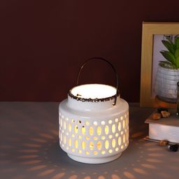 Aura White & Black Textured Ceramic Candle Holder-image-18